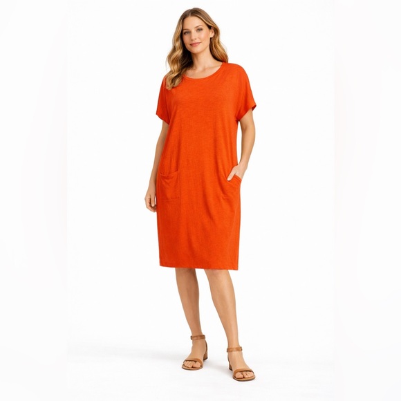 Eileen Fisher Dresses & Skirts - Eileen Fisher Orange Sheath Dress with Dolman Sleeves